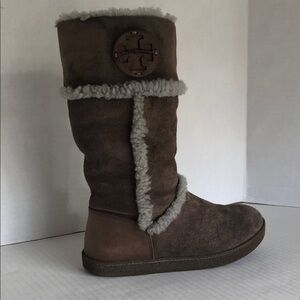 TORY BURCH Amelie Tall Suede Shearling Boots Size 6